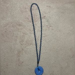 Long blue beaded necklace